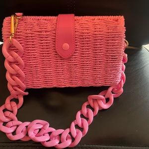 Target pink straw bag with crossbody and chain strap